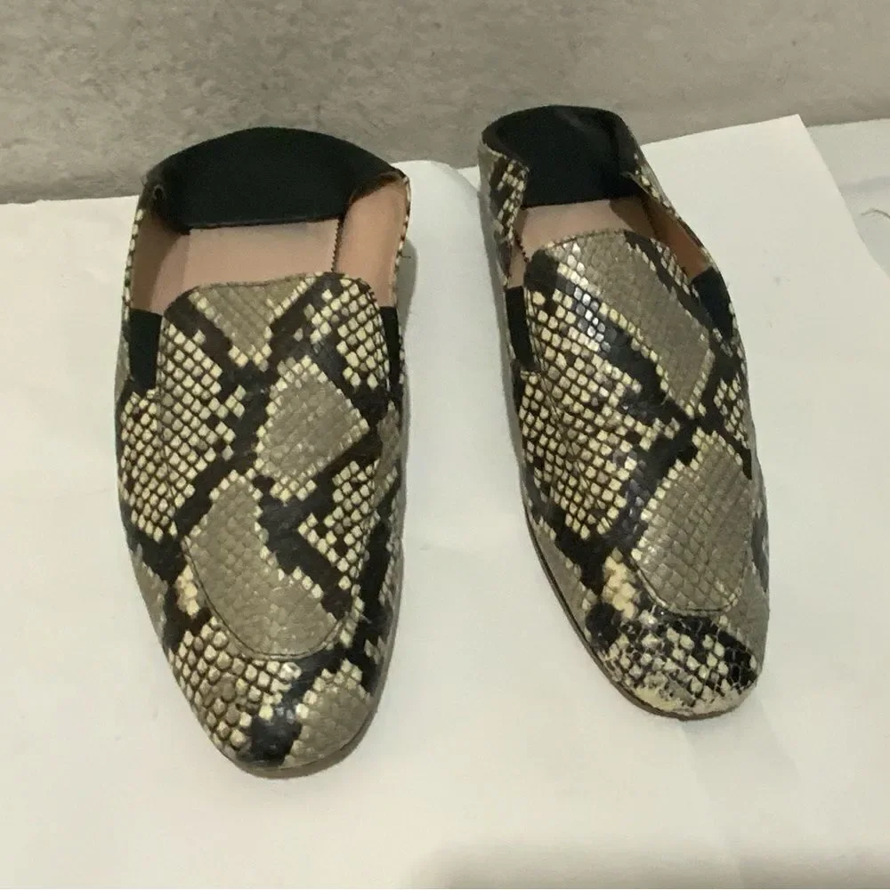 J.Crew Women's Sz 9 Snakeskin Embossed Leather Convertible Mules Loafers